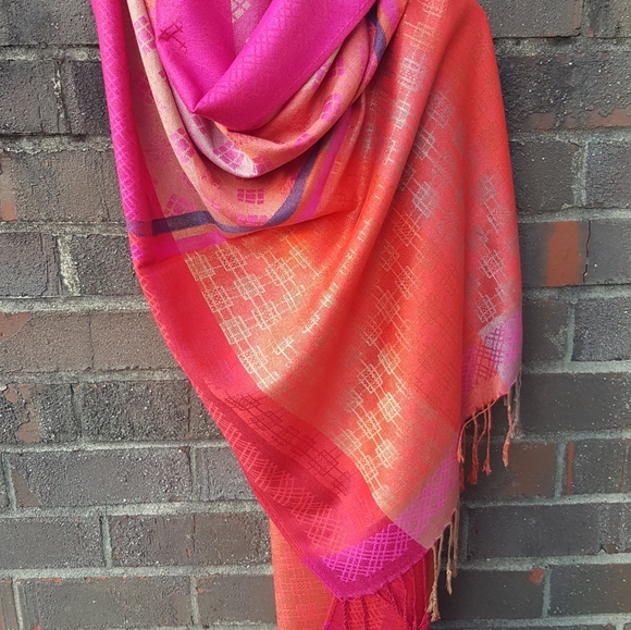 Pink Red Modern Pashmina Scarf Plaid Shawl Wraps - Picture 4 of 10